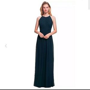 𝅺Bill Levkoff Navy Chiffon  Shirred Top Cut-Out Back Bridesmaid Women's Dress 4
